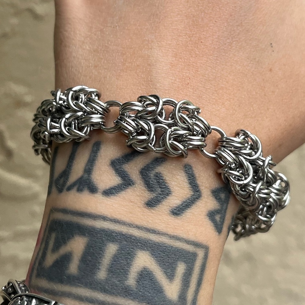Maille chain stainless steel double bizantine link bracelet . Handmade - Picture 12 of 16
